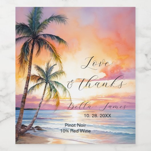 Bestemming Zonsondergang Strand Bruiloft Wijn Etiket (Enkel label)