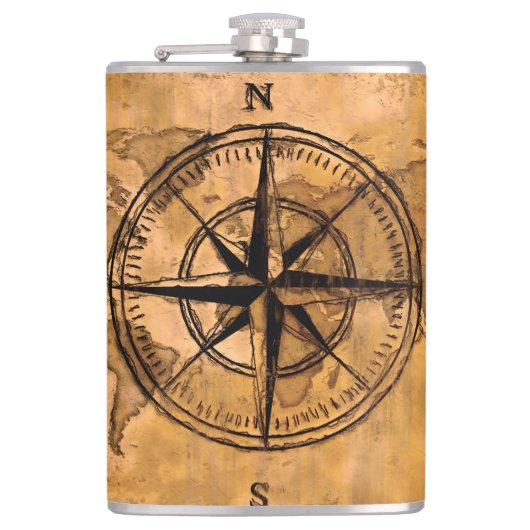 Bestemmingen - Roos en Wereldkaart compacteren Heupfles (Voorkant)