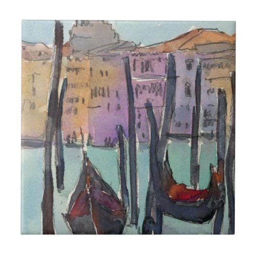 Bestemmingen | Twee Gondolas in Venice Sketch Tegeltje (Voorkant)