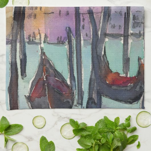 Bestemmingen | Twee Gondolas in Venice Sketch Theedoek (Gevouwen)