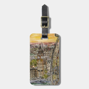 Bestemmingen Waterverf Big Ben & London Eye Bagagelabel