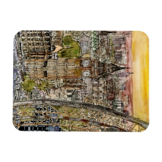 Bestemmingen | Waterverf Big Ben & London Eye Magneet (Horizontaal)