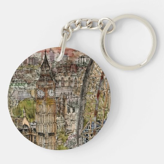 Bestemmingen | Waterverf Big Ben & London Eye Sleutelhanger (Achterkant)