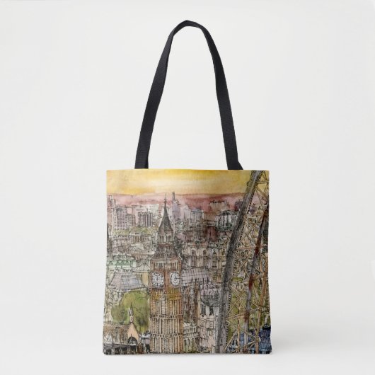 Bestemmingen | Waterverf Big Ben & London Eye Tote Bag (Voorkant)