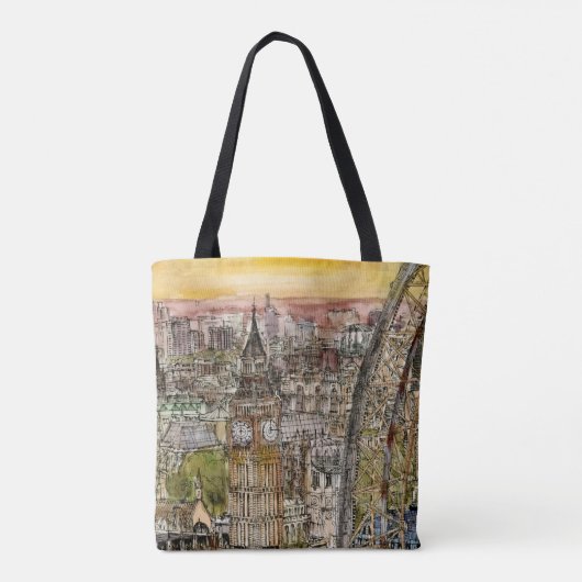Bestemmingen | Waterverf Big Ben & London Eye Tote Bag (Achterkant)