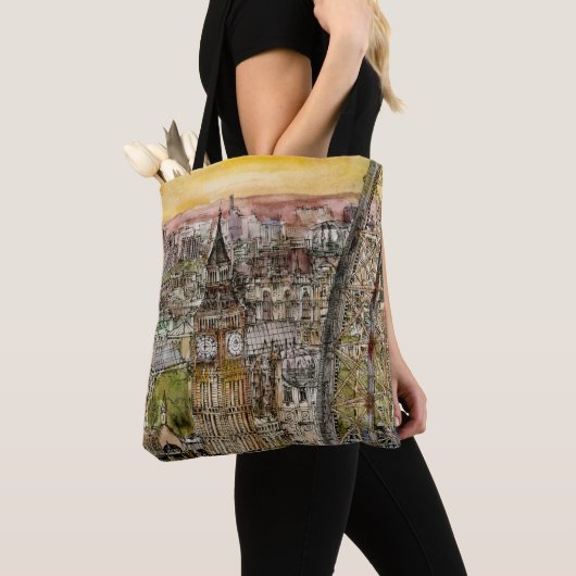Bestemmingen | Waterverf Big Ben & London Eye Tote Bag (Dichtbij)