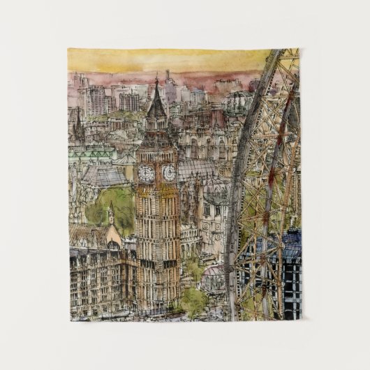 Bestemmingen | Waterverf Big Ben & London Eye Wandkleed (Voorkant)