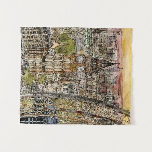 Bestemmingen | Waterverf Big Ben & London Eye Wandkleed (Voorkant (horizontaal))