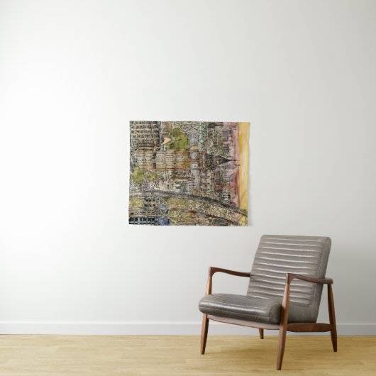 Bestemmingen | Waterverf Big Ben & London Eye Wandkleed (In Situ (horizontaal))