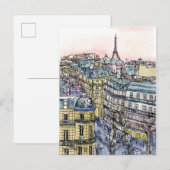 Bestemmingen | Waterverf Eiffeltoren en Parijs Briefkaart (Voorkant / Achterkant)