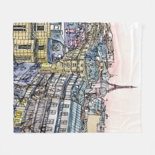 Bestemmingen | Waterverf Eiffeltoren en Parijs Fleece Deken (Voorkant (Horizontaal))