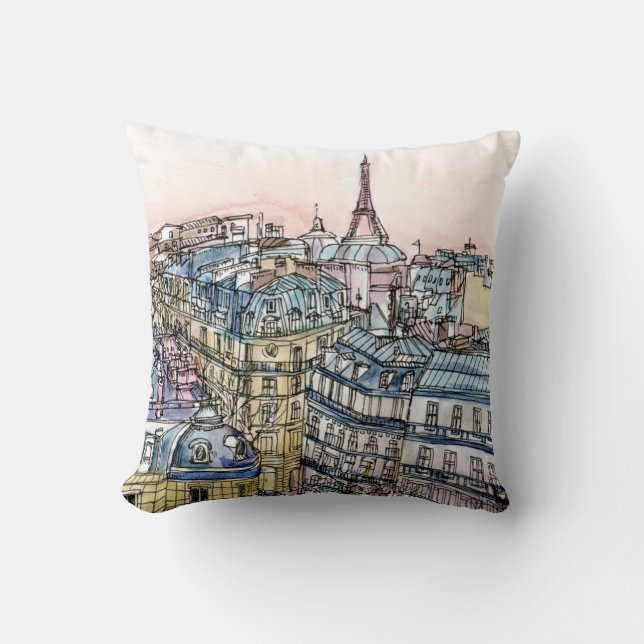Bestemmingen | Waterverf Eiffeltoren en Parijs Kussen (Voorkant)