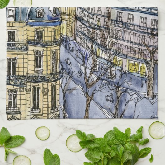 Bestemmingen | Waterverf Eiffeltoren en Parijs Theedoek (Gevouwen)