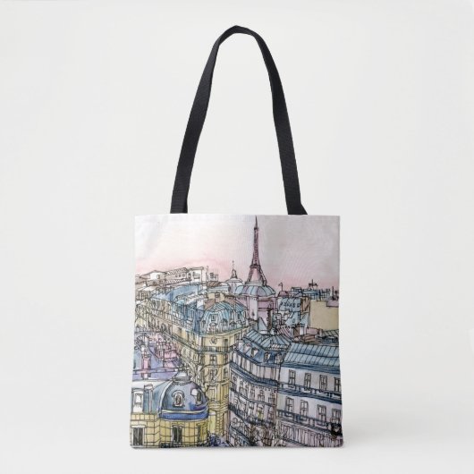 Bestemmingen | Waterverf Eiffeltoren en Parijs Tote Bag (Voorkant)