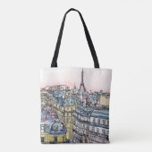 Bestemmingen | Waterverf Eiffeltoren en Parijs Tote Bag (Achterkant)