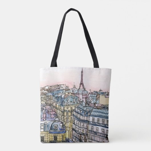 Bestemmingen | Waterverf Eiffeltoren en Parijs Tote Bag (Achterkant)
