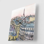 Bestemmingen | Waterverf Eiffeltoren en Parijs Vierkante Klok (Hoek)