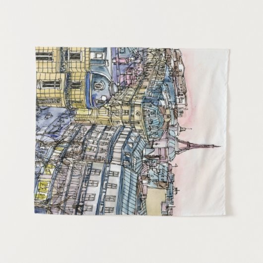 Bestemmingen | Waterverf Eiffeltoren en Parijs Wandkleed (Voorkant (horizontaal))