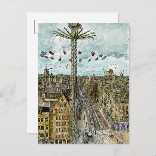 Bestemmingen | Waterverf Europese Swing Ride Briefkaart (Voorkant / Achterkant)