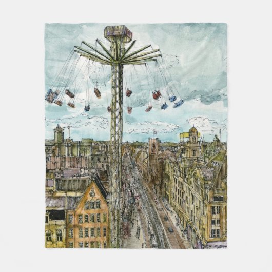 Bestemmingen | Waterverf Europese Swing Ride Fleece Deken (Voorkant)