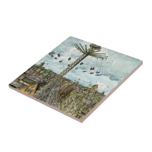 Bestemmingen | Waterverf Europese Swing Ride Tegeltje (Zijkant)