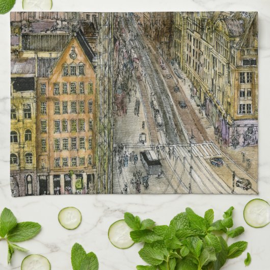 Bestemmingen | Waterverf Europese Swing Ride Theedoek (Gevouwen)