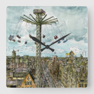 Bestemmingen Waterverf Europese Swing Ride Vierkante Klok