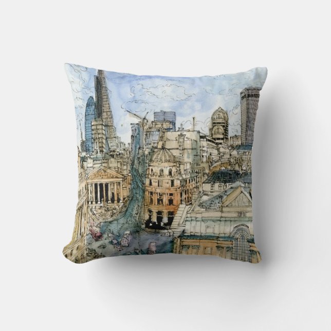 Bestemmingen | Waterverf  London Street Kussen (Voorkant)