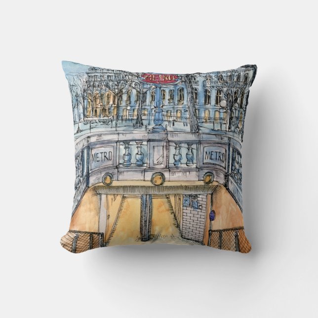 Bestemmingen | Waterverf  metro-ingang Kussen (Voorkant)