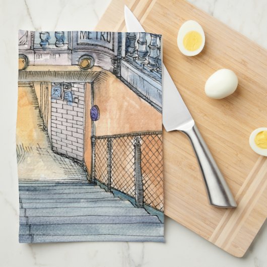 Bestemmingen | Waterverf  metro-ingang Theedoek (Quarter Fold)