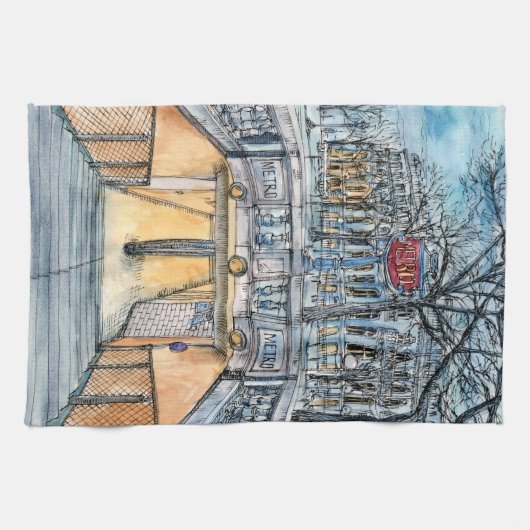 Bestemmingen | Waterverf  metro-ingang Theedoek (Horizontaal)