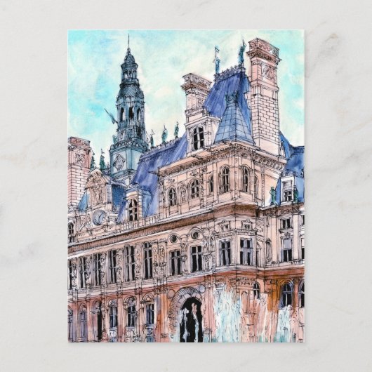 Bestemmingen | Waterverf Rustic Hotel de Ville Briefkaart (Voorkant)