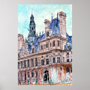 Bestemmingen   Waterverf Rustic Hotel de Ville Poster