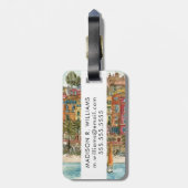 Bestemmingen | Waterverf strand en gebouwen Bagagelabel (Achterkant verticaal)