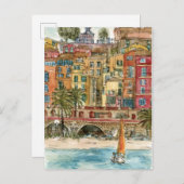 Bestemmingen | Waterverf strand en gebouwen Briefkaart (Voorkant / Achterkant)