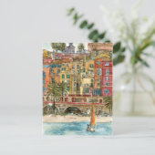 Bestemmingen | Waterverf strand en gebouwen Briefkaart (Staand voorkant)