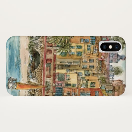 Bestemmingen | Waterverf strand en gebouwen Case-Mate iPhone Case (Achterkant (horizontaal))