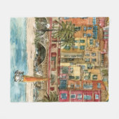 Bestemmingen | Waterverf strand en gebouwen Fleece Deken (Voorkant (Horizontaal))