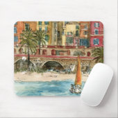 Bestemmingen | Waterverf strand en gebouwen Muismat (Met muis)