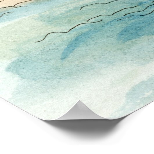 Bestemmingen | Waterverf strand en gebouwen Poster (Hoek)