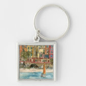 Bestemmingen | Waterverf strand en gebouwen Sleutelhanger (Voorkant)