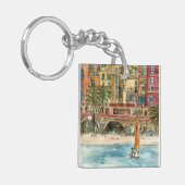 Bestemmingen | Waterverf strand en gebouwen Sleutelhanger (Voorkant Links)