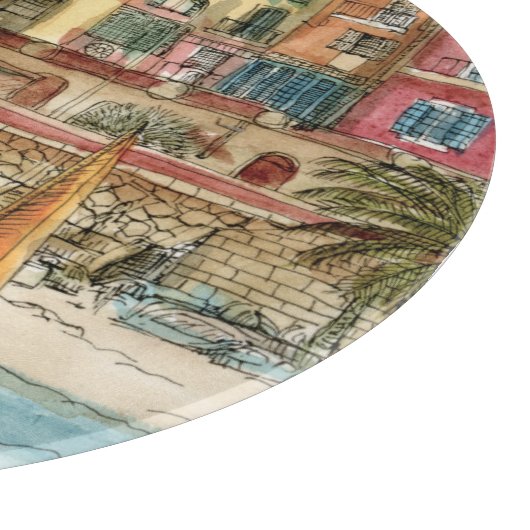 Bestemmingen | Waterverf strand en gebouwen Snijplank (Hoek)