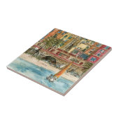 Bestemmingen | Waterverf strand en gebouwen Tegeltje (Zijkant)