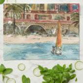 Bestemmingen | Waterverf strand en gebouwen Theedoek (Gevouwen)