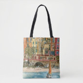 Bestemmingen | Waterverf strand en gebouwen Tote Bag (Voorkant)