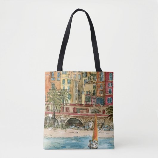 Bestemmingen | Waterverf strand en gebouwen Tote Bag (Voorkant)