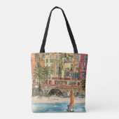 Bestemmingen | Waterverf strand en gebouwen Tote Bag (Achterkant)