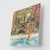 Bestemmingen | Waterverf strand en gebouwen Vierkante Klok (Hoek)