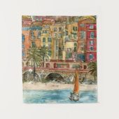 Bestemmingen | Waterverf strand en gebouwen Wandkleed (Voorkant)